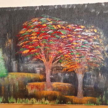 Painting titled "Des arbres dans la…" by Florence Castelli  Flofloyd, Original Artwork, Acrylic