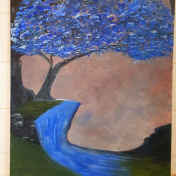 Malerei mit dem Titel "Mon arbre bleu" von Florence Castelli  Flofloyd, Original-Kunstwerk, Acryl