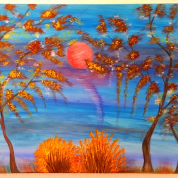 Pintura intitulada "Les arbres dans la…" por Florence Castelli  Flofloyd, Obras de arte originais, Guache