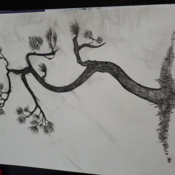 Dessin intitulée "Un arbre en dessin" par Florence Castelli  Flofloyd, Œuvre d'art originale, Crayon