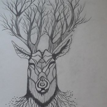 Dessin intitulée "Le cerf" par Florence Castelli  Flofloyd, Œuvre d'art originale, Crayon