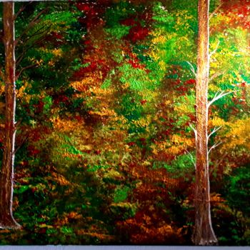 Peinture intitulée "La forêt revue à ma…" par Florence Castelli  Flofloyd, Œuvre d'art originale, Acrylique