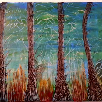 Peinture intitulée "Une forêt au couteau" par Florence Castelli  Flofloyd, Œuvre d'art originale, Acrylique