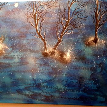Картина под названием "Des arbres au bord…" - Florence Castelli  Flofloyd, Подлинное произведение искусства, Рисунок распыли…
