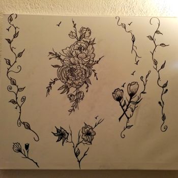 "Dessin de fleurs au…" başlıklı Tablo Florence Castelli  Flofloyd tarafından, Orijinal sanat, Mürekkep
