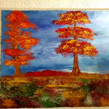 Painting titled "Des arbres au coute…" by Florence Castelli  Flofloyd, Original Artwork, Oil