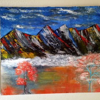 Painting titled "Paysage de montagnes" by Florence Castelli  Flofloyd, Original Artwork, Oil