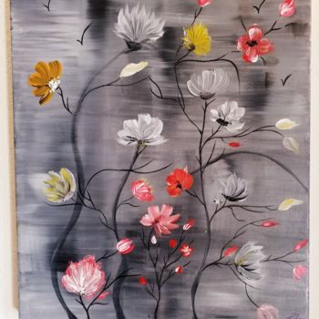 Malerei mit dem Titel "Des fleurs dans la…" von Florence Castelli  Flofloyd, Original-Kunstwerk, Acryl