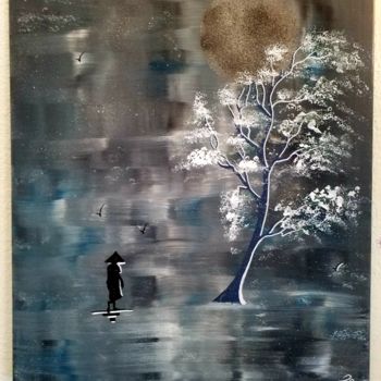 Peinture intitulée "L arbre solitaire" par Florence Castelli  Flofloyd, Œuvre d'art originale, Acrylique