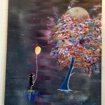 Painting titled "L arbre bleu" by Florence Castelli  Flofloyd, Original Artwork, Acrylic