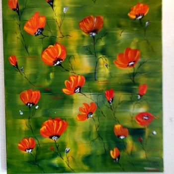 Painting titled "Des coquelicots à m…" by Florence Castelli  Flofloyd, Original Artwork, Acrylic