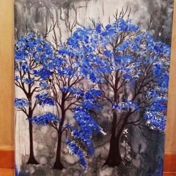 Painting titled "La forêt bleue" by Florence Castelli  Flofloyd, Original Artwork, Acrylic