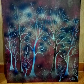 Malerei mit dem Titel "La forêt bleue" von Florence Castelli  Flofloyd, Original-Kunstwerk, Acryl