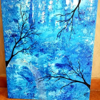 Painting titled "La forêt bleue" by Florence Castelli  Flofloyd, Original Artwork, Acrylic