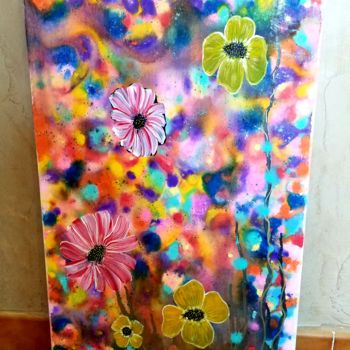 Malerei mit dem Titel "Mes fleurs" von Florence Castelli  Flofloyd, Original-Kunstwerk, Acryl