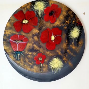 Painting titled "Mes fleurs rouge" by Florence Castelli  Flofloyd, Original Artwork, Acrylic