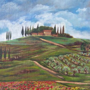Painting titled "Papaveri in Toscana" by Maparè, Original Artwork, Oil