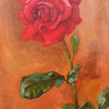 Pintura titulada "Red rose on a warm…" por Mariana Sobkiv, Obra de arte original, Oleo