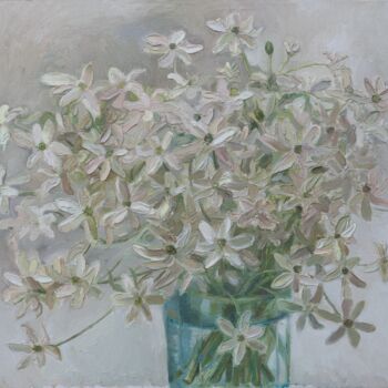 Painting titled "White flowers on a…" by Mariana Sobkiv, Original Artwork, Oil