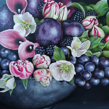Peinture intitulée "Fruits and Flowers" par Mariam Mary Ellen, Œuvre d'art originale, Huile