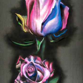 Peinture intitulée "Rose in blue lights" par Mariam Mary Ellen, Œuvre d'art originale, Pastel