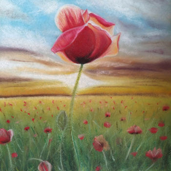 Painting titled "Red poppy" by Mariam Mary Ellen, Original Artwork, Pastel