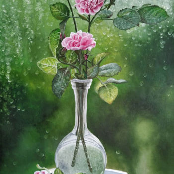 Malerei mit dem Titel "Roses by the rainy…" von Mariam Mary Ellen, Original-Kunstwerk, Öl