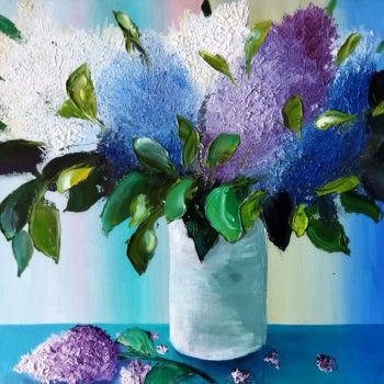 Schilderij getiteld "Lilacs" door Mariam Mary Ellen, Origineel Kunstwerk, Olie