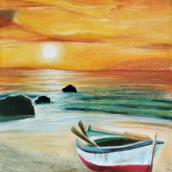 Painting titled "Boat ashore" by Mariam Mary Ellen, Original Artwork, Pastel