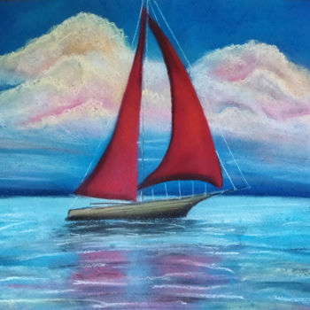 Painting titled "Crimson sails" by Mariam Mary Ellen, Original Artwork, Pastel