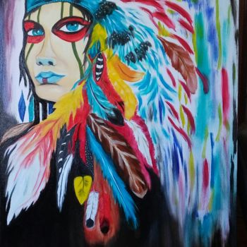 Painting titled "Apache" by Mara Tomé, Original Artwork, Oil