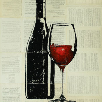 Painting titled "Red wine ." by Marat Cherny, Original Artwork, Gouache