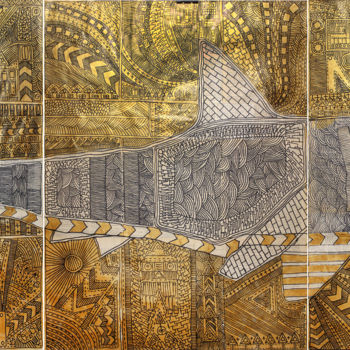 Картина под названием "Shark. GOLD (tripty…" - Marat Cherny, Подлинное произведение искусства, Акрил