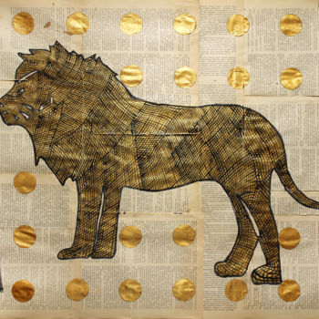 Pintura intitulada "Golden lion." por Marat Cherny, Obras de arte originais, Acrílico