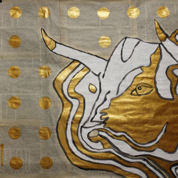 Schilderij getiteld "The Golden Bull.." door Marat Cherny, Origineel Kunstwerk, Acryl