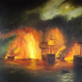 Painting titled "The Battle" by Marat Melnyk, Original Artwork, Oil