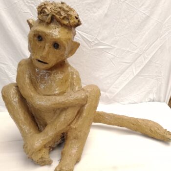 Sculpture intitulée "Macaque" par Marbthogui, Œuvre d'art originale, Argile