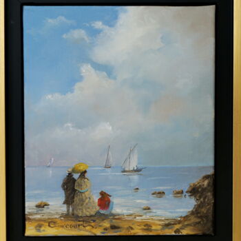 Peinture intitulée "Couple à l'ombrelle…" par Marc Brocheton De Circourt, Œuvre d'art originale, Huile
