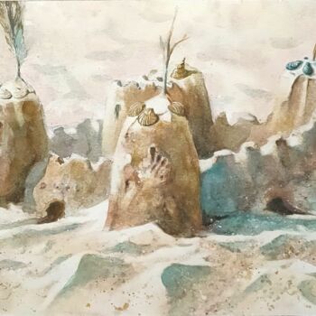 Peinture intitulée "Le château de sable" par Marc Broudic, Œuvre d'art originale, Aquarelle