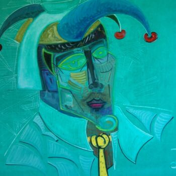 Painting titled "Le Masque" by Marc Bulyss, Original Artwork, Oil Mounted on Wood Stretcher frame