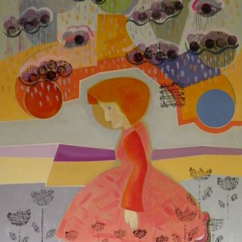 Malarstwo zatytułowany „Angeli and the blac…” autorstwa Marc Bulyss, Oryginalna praca, Olej Zamontowany na Drewniana rama no…