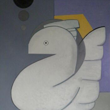 Painting titled "Free Dove by Bulyss" by Marc Bulyss, Original Artwork, Oil Mounted on Wood Stretcher frame