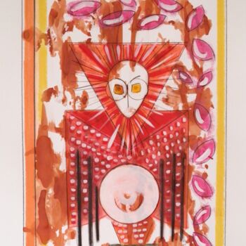 Dessin intitulée "Red Blood Owl" par Marc Bulyss, Œuvre d'art originale, Encre