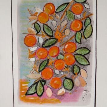 Drawing titled "Abricots" by Marc Bulyss, Original Artwork, Pastel