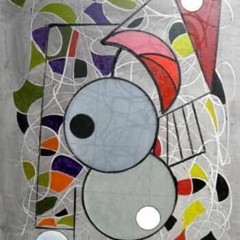 Peinture intitulée "Artificial satellit…" par Marc Bulyss, Œuvre d'art originale, Huile Monté sur Autre panneau rigide