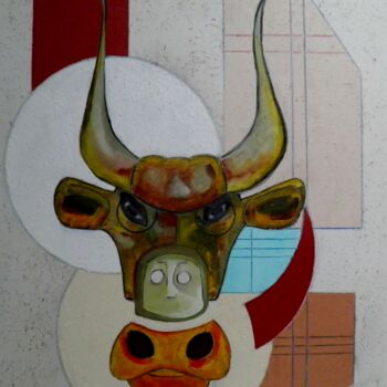 Painting titled "Taurus" by Marc Bulyss, Original Artwork, Oil Mounted on Other rigid panel
