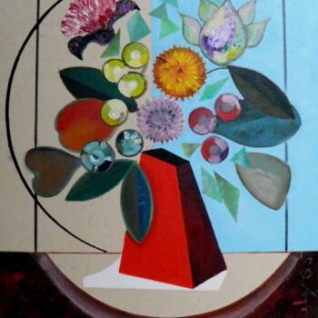 Malerei mit dem Titel "The Flowers in red…" von Marc Bulyss, Original-Kunstwerk, Öl Auf Holzplatte montiert