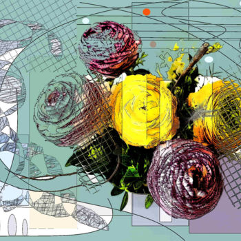 Arts numériques intitulée "Bouquet Fleurs" par Marc Bulyss, Œuvre d'art originale, Peinture numérique