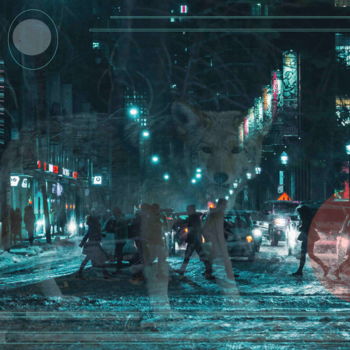 Digital Arts titled "Wolf in the City" by Marc Bulyss, Original Artwork, Digital Painting
