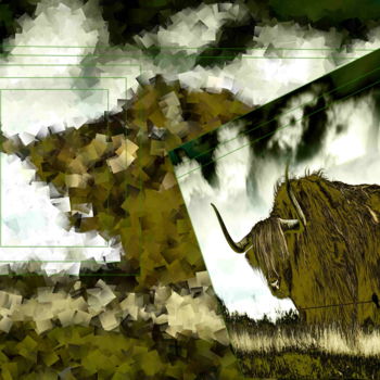 Digital Arts titled "Asian Green Buffalo" by Marc Bulyss, Original Artwork, Digital Painting